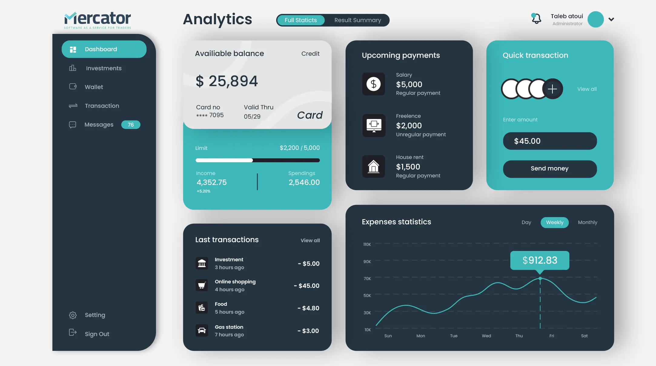 Mercator for Traders dashboard reporting interface